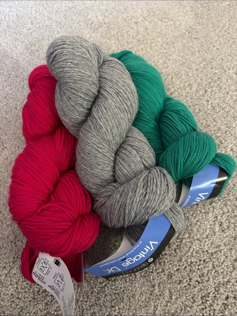 Vintage Yarn Bundle - Gray, Green, Pink